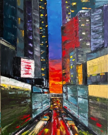 Картина под названием "Big city lights" - Janna Kasimova, Подлинное произведение искусства, Масло