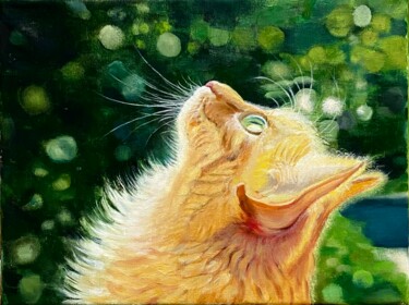 Pittura intitolato "A sunny kitten" da Janna Kasimova, Opera d'arte originale, Olio