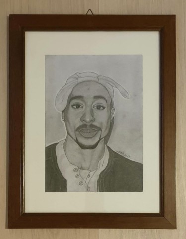 Drawing titled "Tupac Shakur" by Jean Faye, Original Artwork, Pencil