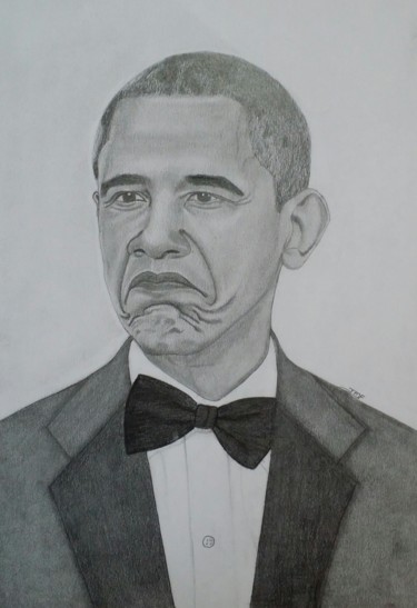 Drawing titled "Barack Obama  (Not…" by Jean Faye, Original Artwork, Charcoal