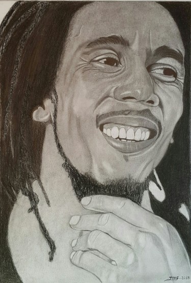 Dessin intitulée "Bob Marley - One Lo…" par Jean Faye, Œuvre d'art originale, Graphite