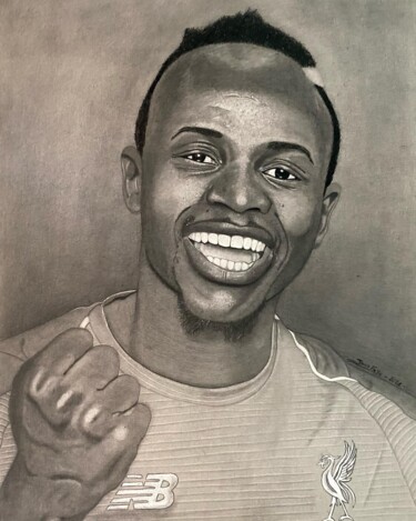 Drawing titled "Sadio Mané" by Jean Faye, Original Artwork, Pencil