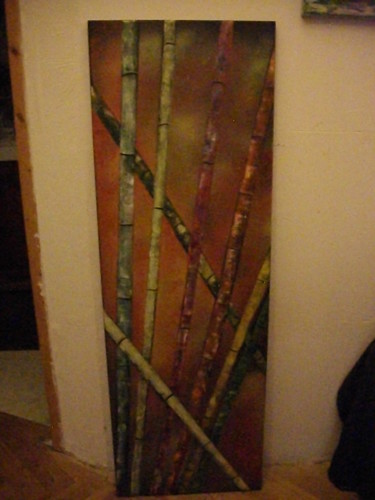 Peinture intitulée "bambous-3-26-10-201…" par Jeannine Morelle Peintures, Œuvre d'art originale, Huile