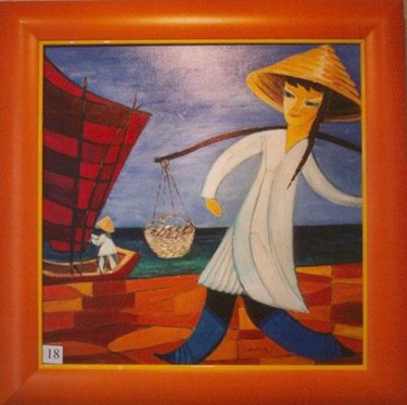 Painting titled "la vietnamienne" by Jeannine Dautruche, Original Artwork, Oil