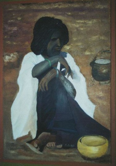 Painting titled "le penseur du désert" by Jeannine Dautruche, Original Artwork, Oil