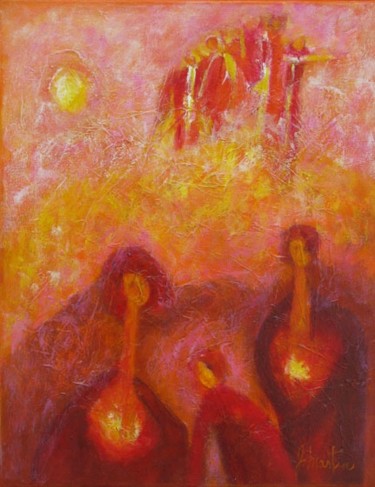Painting titled "Mondes parallèles" by Jeannine Martin, Original Artwork, Oil