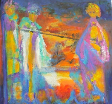 Painting titled "Les guerriers pacif…" by Jeannine Martin, Original Artwork, Oil