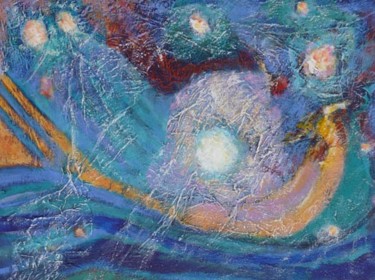 Peinture intitulée "Perles de l'espace…" par Jeannine Martin, Œuvre d'art originale, Huile