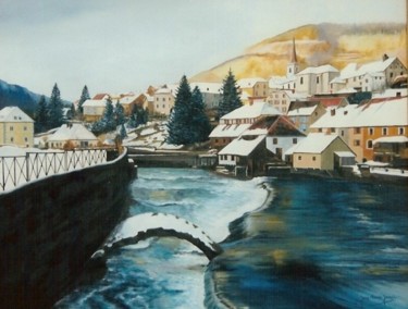 Peinture intitulée "Lods sous la neige" par Jean-Claude Jeannin, Œuvre d'art originale