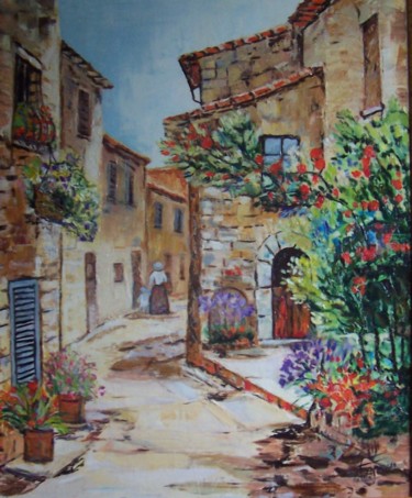 Painting titled "Village provencal" by Françoise Collin, Original Artwork, Oil