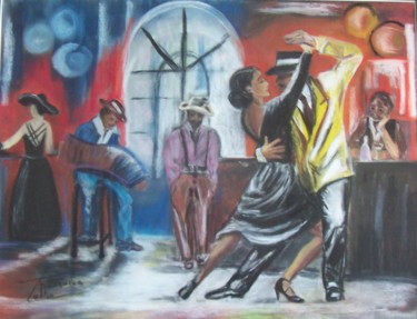 Painting titled "Dans un bar à Cuba" by Françoise Collin, Original Artwork, Pastel Mounted on Other rigid panel
