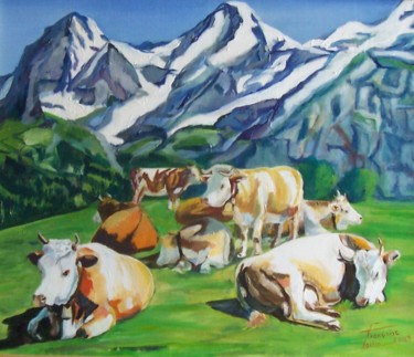 Painting titled "Les Vaches" by Françoise Collin, Original Artwork, Oil