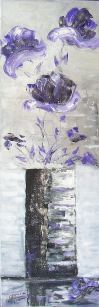 제목이 "Vase aux fleurs mau…"인 미술작품 Françoise Collin로, 원작, 기름 나무 들것 프레임에 장착됨