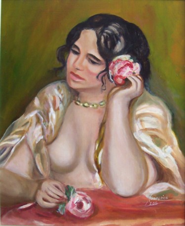 Peinture intitulée "Gabrielle à la rose" par Françoise Collin, Œuvre d'art originale, Huile