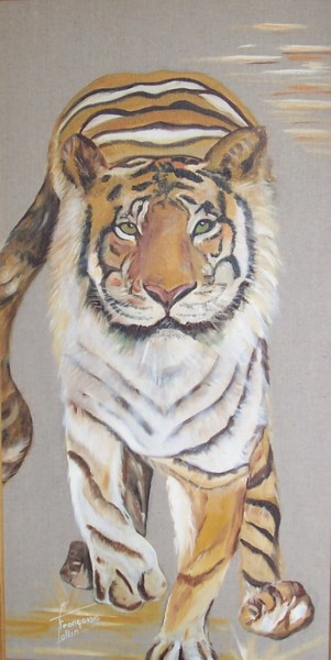 Painting titled "Le Tigre" by Françoise Collin, Original Artwork, Oil