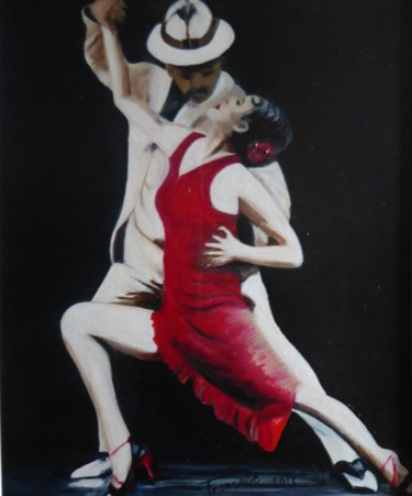 Painting titled "Le tango en rouge e…" by Françoise Collin, Original Artwork, Oil