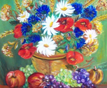 Painting titled "Fleurs et fruits" by Françoise Collin, Original Artwork, Oil