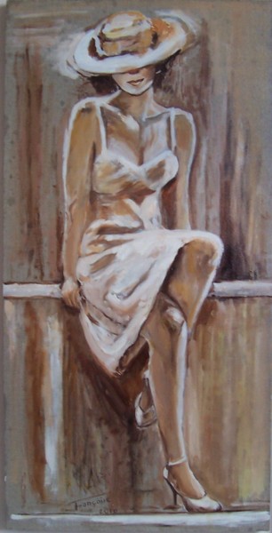 Картина под названием "Jeune fille au chap…" - Françoise Collin, Подлинное произведение искусства, Масло