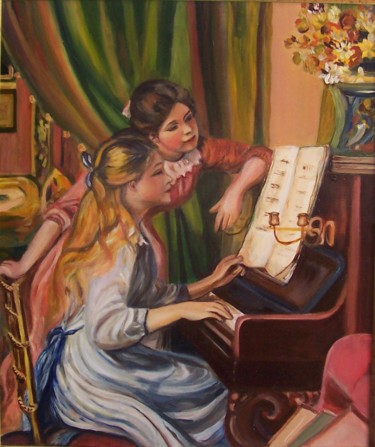 「La leçon de Piano」というタイトルの絵画 Françoise Collinによって, オリジナルのアートワーク, オイル