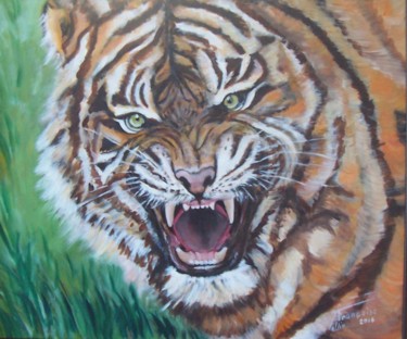 Painting titled "le tigre feule" by Françoise Collin, Original Artwork, Oil