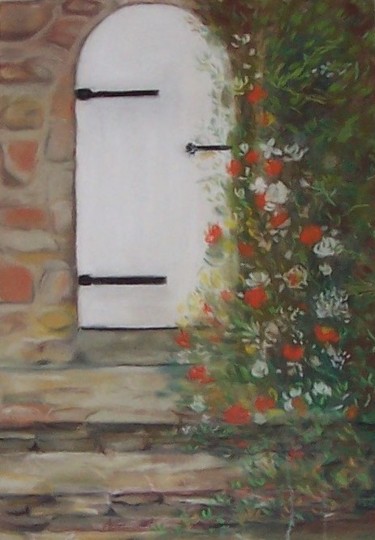 Peinture intitulée "La porte du jardin" par Françoise Collin, Œuvre d'art originale, Pastel