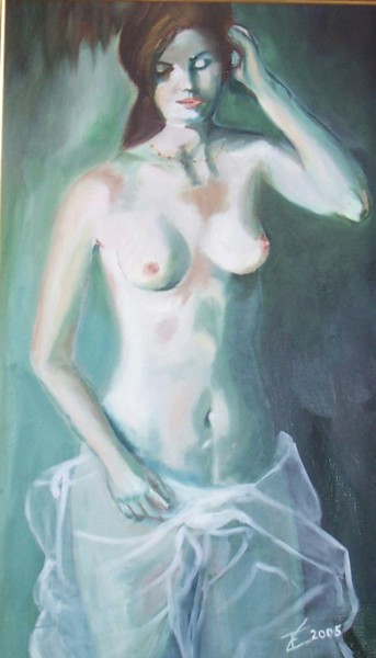 Schilderij getiteld "jeune fille nue" door Françoise Collin, Origineel Kunstwerk, Olie
