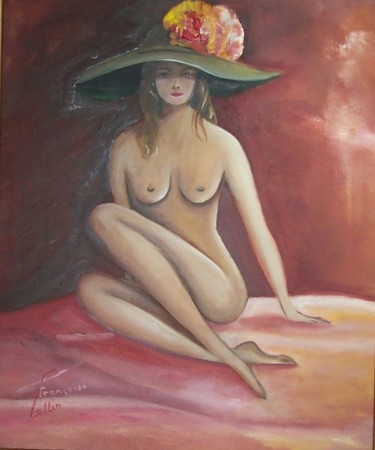 Peinture intitulée "nu au chapeau" par Françoise Collin, Œuvre d'art originale, Huile
