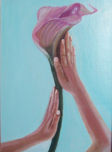 Peinture intitulée "mains à l'arum" par Françoise Collin, Œuvre d'art originale, Huile