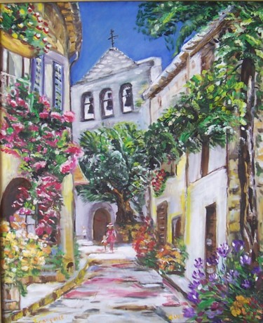 Painting titled "Eglise de Provence" by Françoise Collin, Original Artwork, Oil