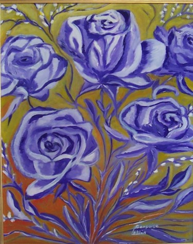 Painting titled "Roses mauves" by Françoise Collin, Original Artwork, Oil