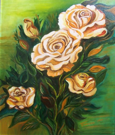 Painting titled "bouquets de roses o…" by Françoise Collin, Original Artwork, Oil