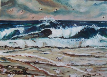 Peinture intitulée "La vague aux goëlan…" par Françoise Collin, Œuvre d'art originale, Huile