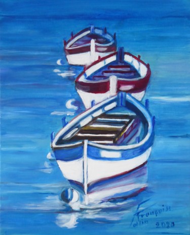Peinture intitulée "les trois barques" par Françoise Collin, Œuvre d'art originale, Huile