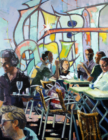 "CAFÉ IV (Terrasse à…" başlıklı Tablo Jean-Paul Schmitt tarafından, Orijinal sanat, Petrol
