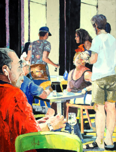 Schilderij getiteld "INTÉRIEUR CAFÉ VI" door Jean-Paul Schmitt, Origineel Kunstwerk, Olie