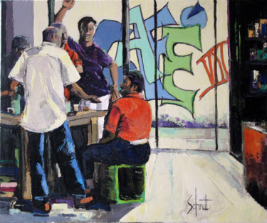 Pintura titulada "INTÉRIEUR CAFÉ VIII" por Jean-Paul Schmitt, Obra de arte original, Oleo Montado en Bastidor de camilla de…