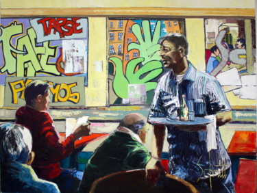 Painting titled "INTÉRIEUR CAFÉ IX" by Jean-Paul Schmitt, Original Artwork, Oil