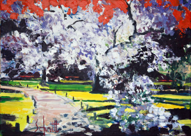 Peinture intitulée "Cerisiers en fleurs…" par Jean-Paul Schmitt, Œuvre d'art originale, Acrylique