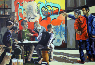 Pintura intitulada "CAFÉ XVIII (Chez Me…" por Jean-Paul Schmitt, Obras de arte originais, Óleo