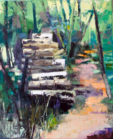 Peinture intitulée "Tas de bois dans le…" par Jean-Paul Schmitt, Œuvre d'art originale, Huile