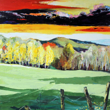 Painting titled "PAYSAGE D'AUTOMNE (…" by Jean-Paul Schmitt, Original Artwork, Oil Mounted on Wood Stretcher frame