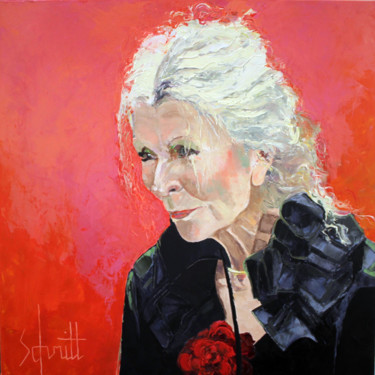 Painting titled "ANNE AU CORSAGE NOIR" by Jean-Paul Schmitt, Original Artwork, Oil Mounted on Wood Stretcher frame