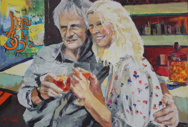 Painting titled "CAFÉ XXXV" by Jean-Paul Schmitt, Original Artwork, Oil Mounted on Wood Stretcher frame