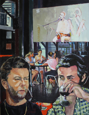 Painting titled "CAFÉ XXXVII (Jazz a…" by Jean-Paul Schmitt, Original Artwork, Oil Mounted on Wood Stretcher frame