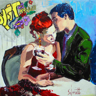 Ζωγραφική με τίτλο "CAFÉ XXXVIII" από Jean-Paul Schmitt, Αυθεντικά έργα τέχνης, Ακρυλικό Τοποθετήθηκε στο Ξύλινο φορείο σκελ…