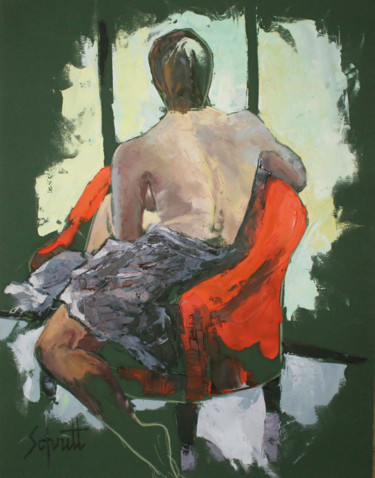 Painting titled "NU DANS L'ATELIER I…" by Jean-Paul Schmitt, Original Artwork, Oil Mounted on Wood Stretcher frame