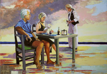 CAFÉ XLII (Commande sur la plage 2) "CAFÉ XLII (Commande…" başlıklı Tablo Jean-Paul Schmitt tarafından, Orijinal sanat, Petrol Tuval sedye üzerine monte edilmiş