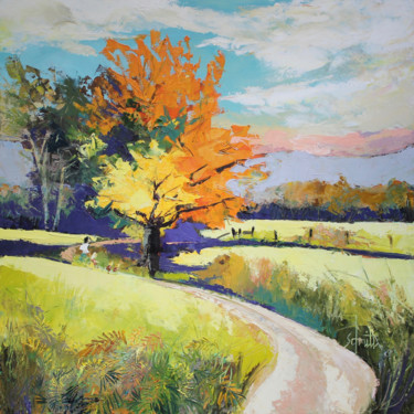 MONTS DU LYONNAIS II (Paysage d'automne) Peinture intitulée "MONTS DU LYONNAIS I…" par Jean-Paul Schmitt, Œuvre d'art originale, Huile Monté sur Châssis