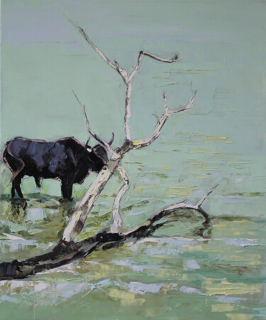 Painting titled "CAMARGUE" by Jean-Paul Schmitt, Original Artwork, Oil Mounted on Wood Stretcher frame