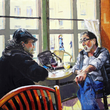 Картина под названием "CAFÉ L (Rue Octavio…" - Jean-Paul Schmitt, Подлинное произведение искусства, Масло Установлен на Дере…